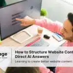Photo of a man pointing to a website on a PC screen, representing structured content for AI search