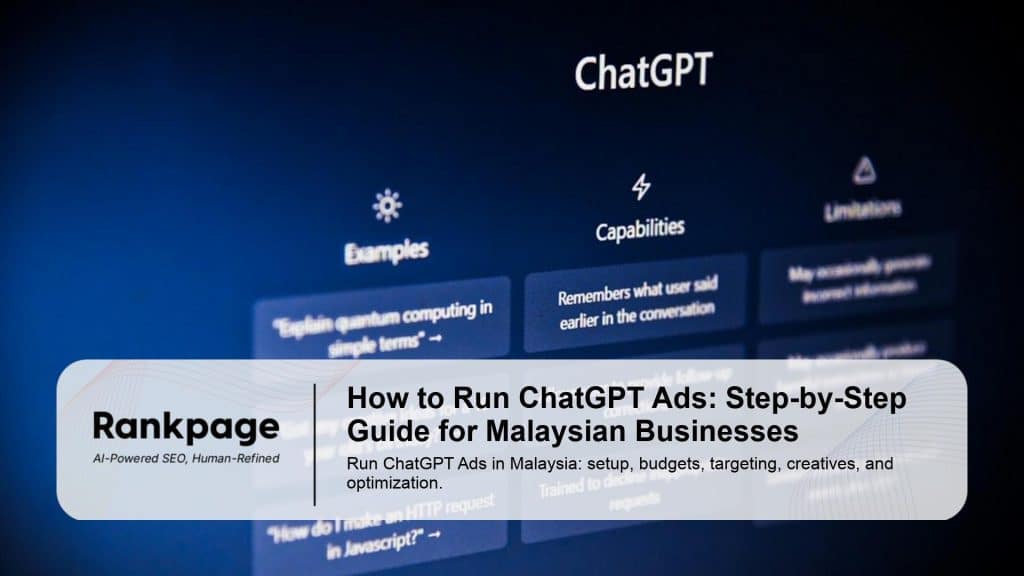 The ChatGPT interface showing examples, capabilities, and limitations on a dark blue screen