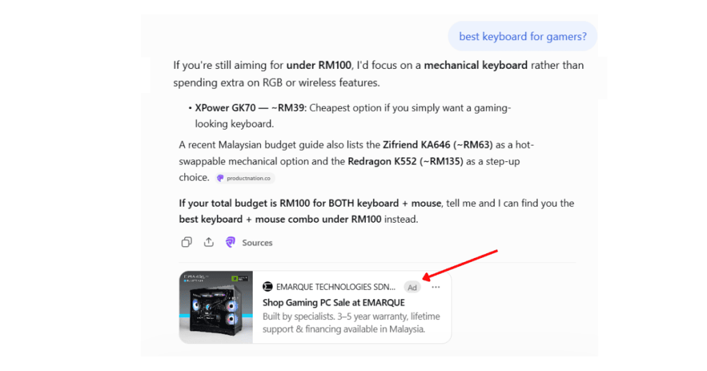 chatgpt ads appearing on a gaming laptop query